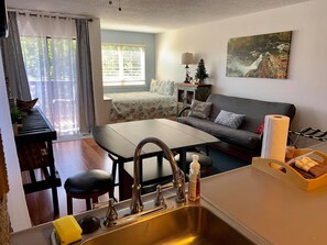 Smart TV, fireplace, DVD player