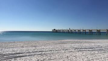Plage à proximité, chaises longues, serviettes de plage