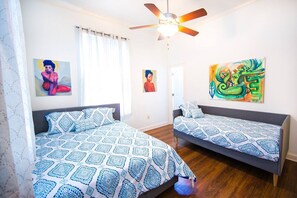 3 bedrooms, desk, iron/ironing board, travel crib