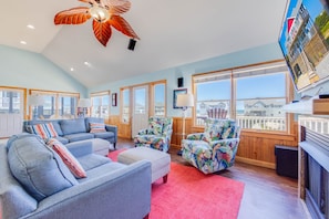 TV, DVD player, books, video library