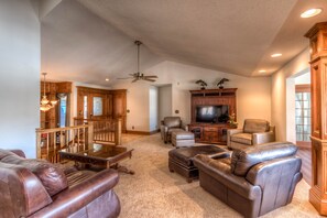 Smart TV, fireplace, video games, DVD player