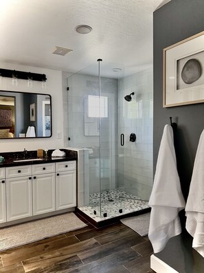 Combined shower/bathtub, hair dryer, towels, soap - New Listing. Gorgeous Custom Home, Resort Amenities, Heated Pool, Stay in Luxury (Tempe)