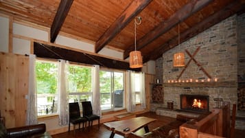 TV connectée, cheminée, lecteur de DVD, table de tennis de table