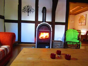 Fernseher, Kamin, Tischfußball, Bücher