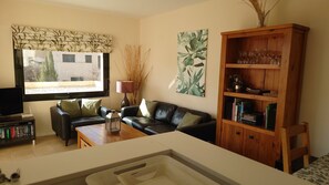 TV, DVD player, books, video library