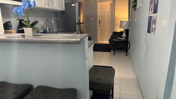 Microwave, stovetop, coffee/tea maker, toaster