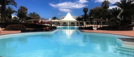 Outdoor pool, pool loungers