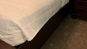 A neatly made bed with a wooden headboard, two pillows, and a framed picture on the wall. - Swamp Rabbit Retreat (Travelers Rest)