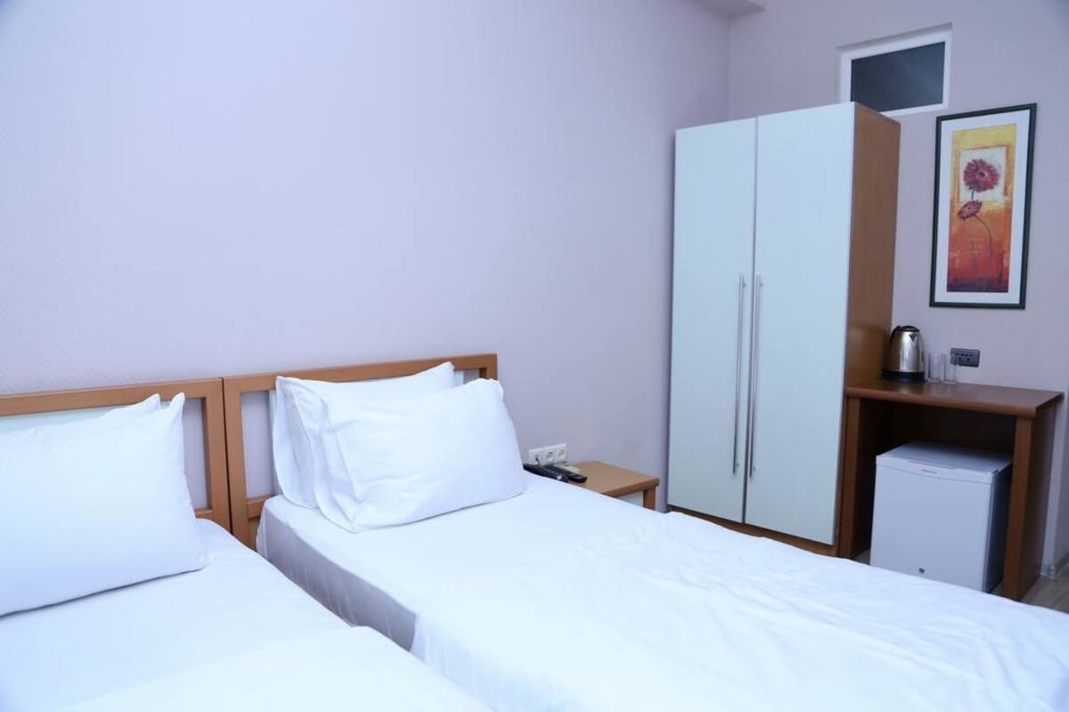 Habitación económica con 2 camas individuales | Caja de seguridad en la habitación, cortinas blackout y insonorización