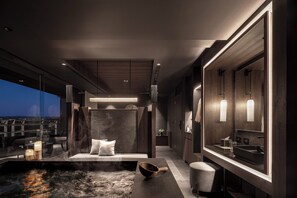 Separate tub and shower, spring water tub, hydromassage showerhead
