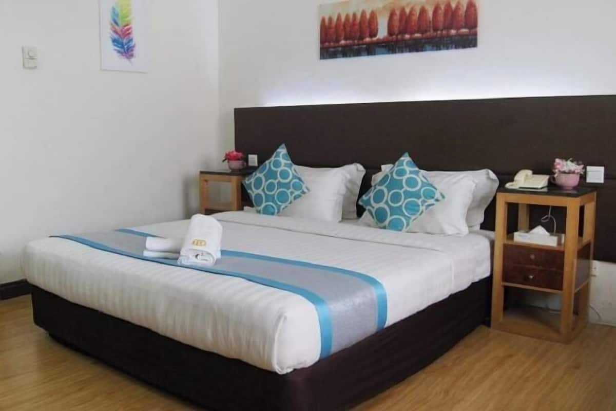 Desk, blackout drapes, iron/ironing board, bed sheets