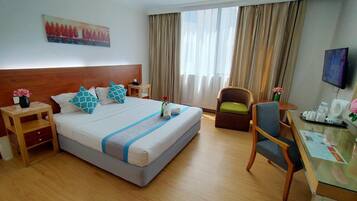 Desk, blackout drapes, iron/ironing board (on request), bed sheets