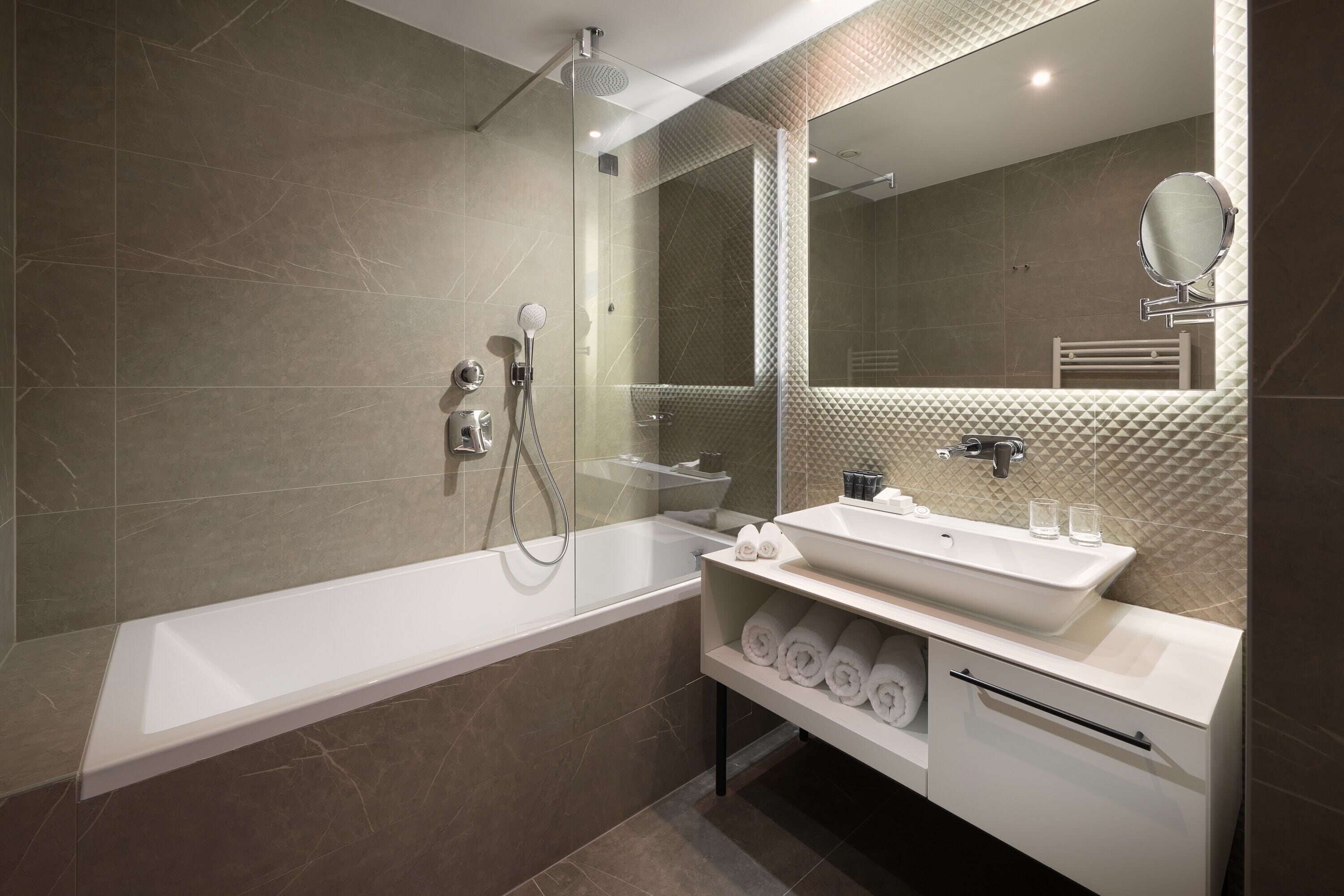 shower, free toiletries, hair dryer, bathrobes