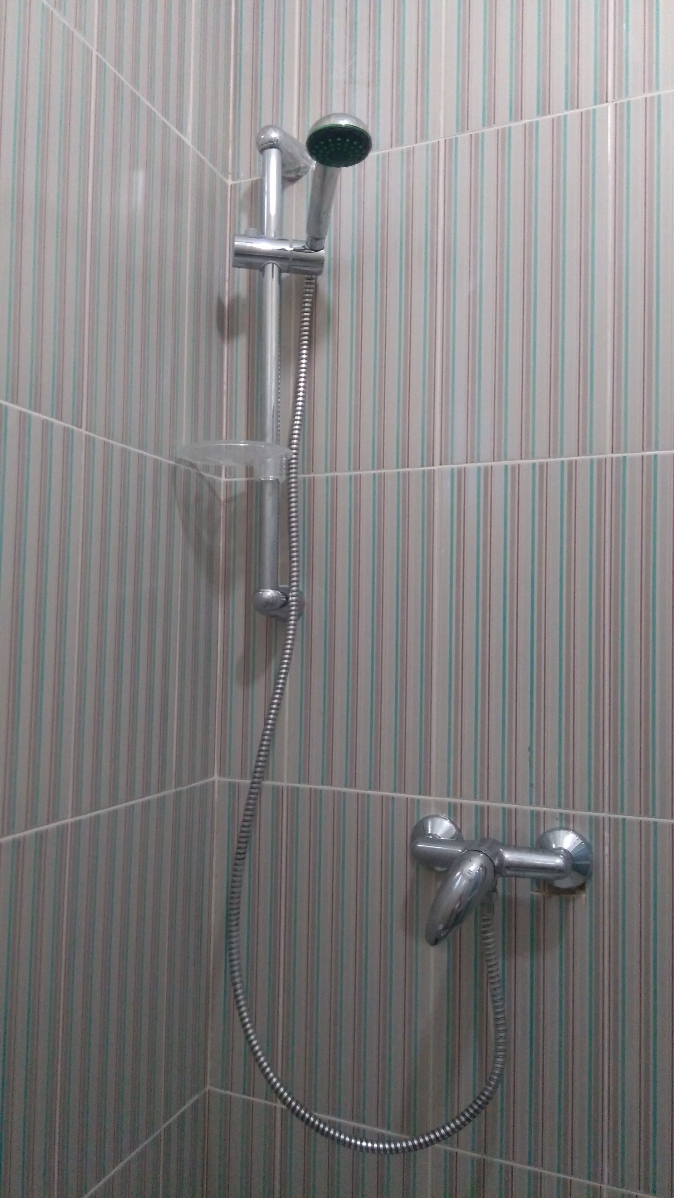 Regadera, toallas, jabón, shampoo 