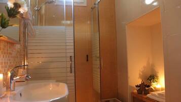 Shower, hair dryer, bidet, towels