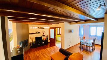 TV, fireplace, video games, DVD player