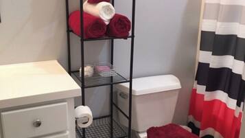 Ensemble baignoire-douche, séchoir à cheveux, serviettes fournies