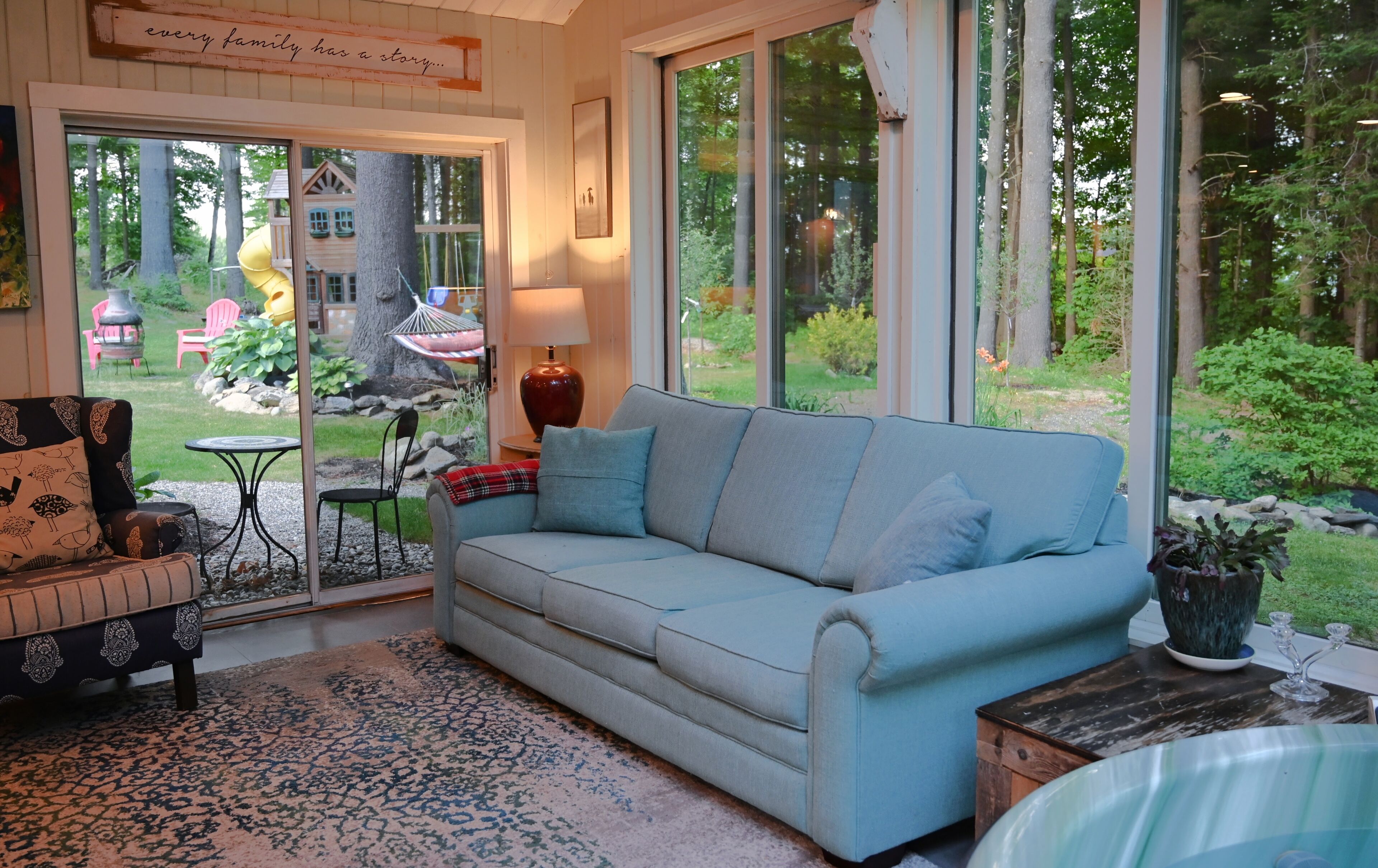 Smart TV, chimenea, reproductor de DVD y libros 