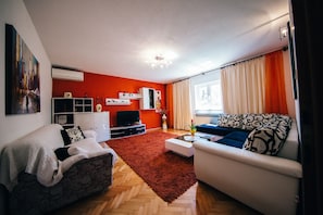 Télévision, cheminée, lecteur de DVD