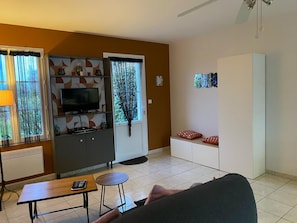 TV, DVD player, books