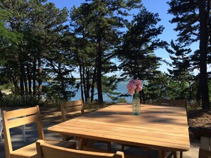 Outdoor dining - Spectacular Waterfront Home! Privacy, A/C, VIEWS! Direct beach access! (Wellfleet)