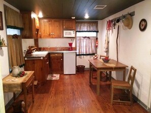 Fridge, microwave, coffee/tea maker, toaster