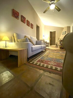 TV, fireplace, DVD player, books