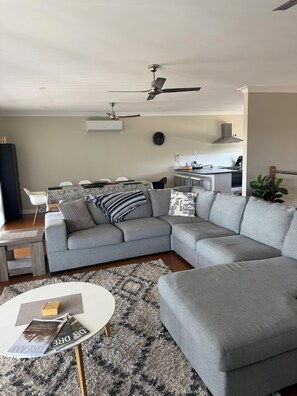 Smart TV, fireplace, video games, DVD player