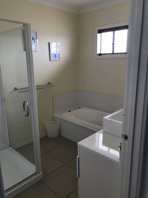 Bañera, secador de pelo, jabón y papel higiénico