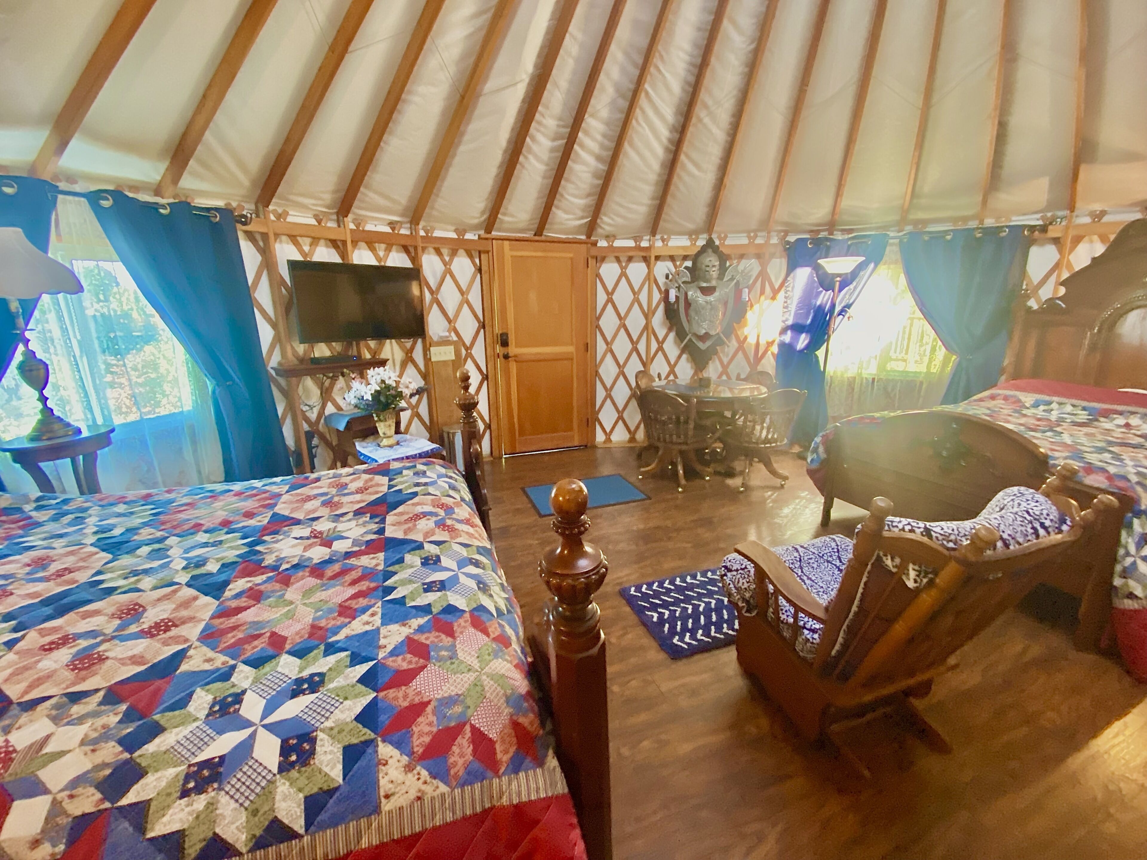 Camelot is a fully furnished yurt themed after the mythical Arthurian legend.