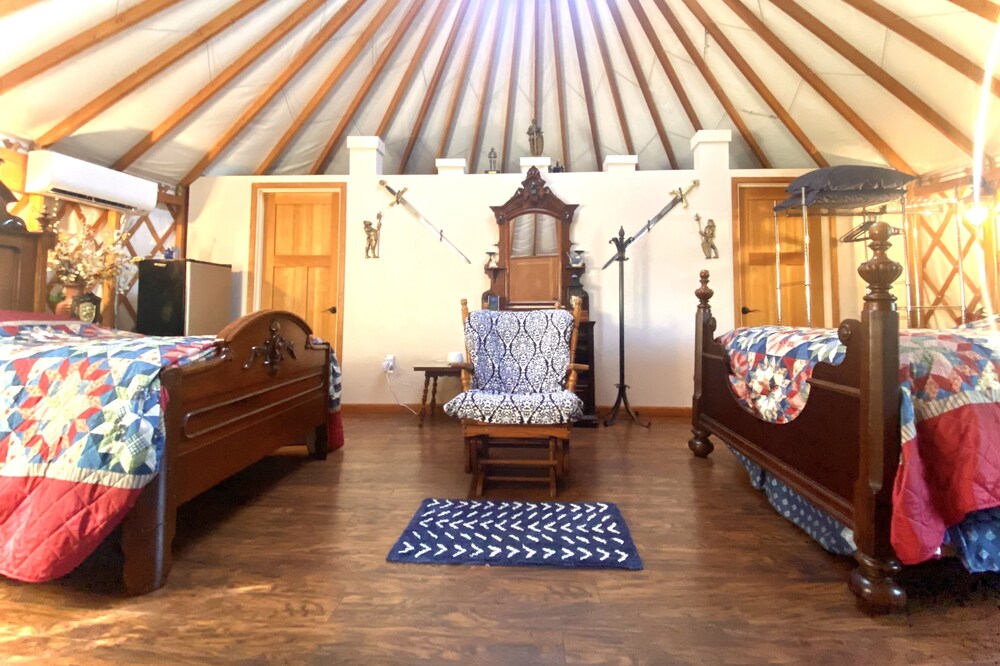 Camelot is a fully furnished yurt themed after the mythical Arthurian legend.