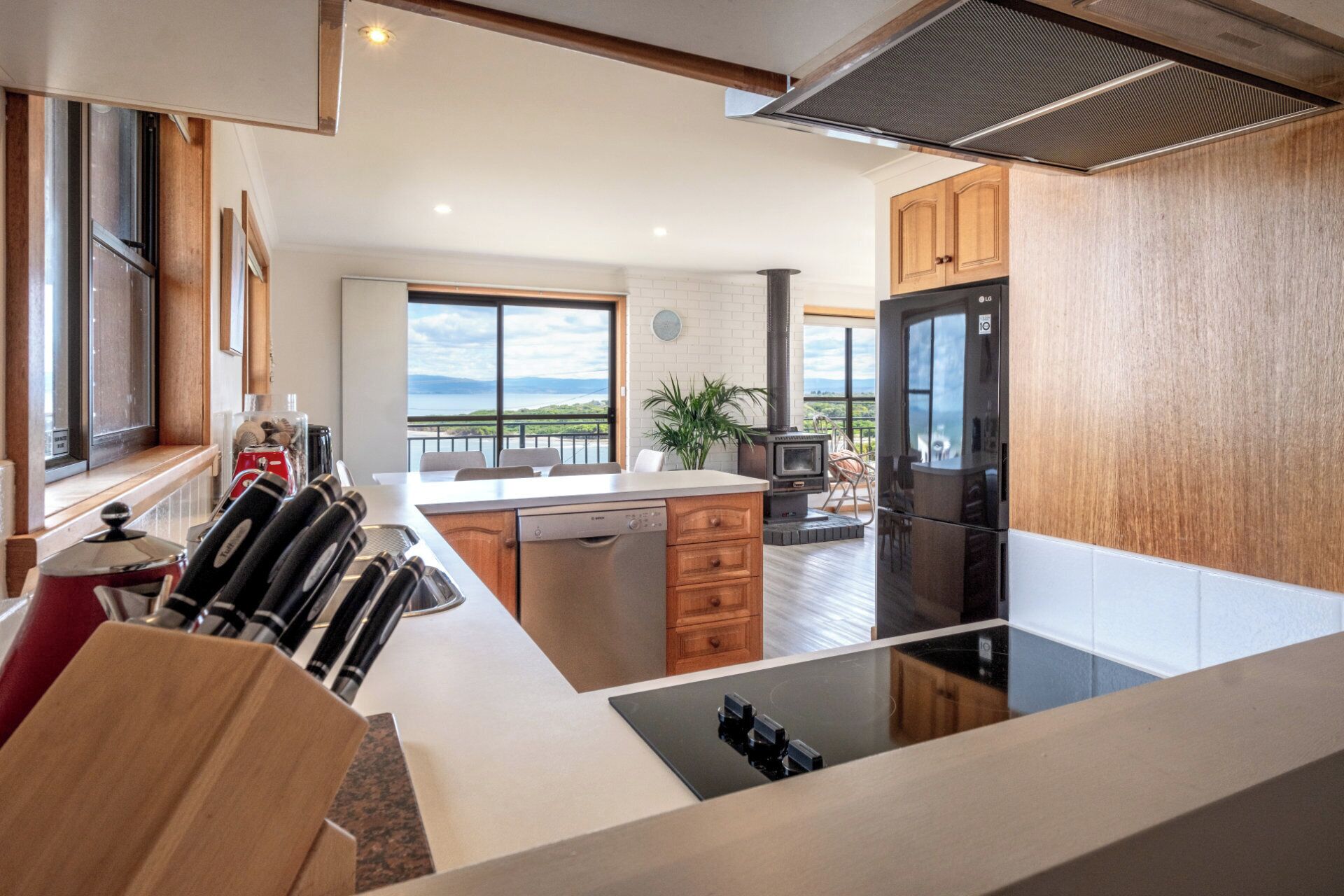 Frigorífico, microondas, horno y placa de cocina