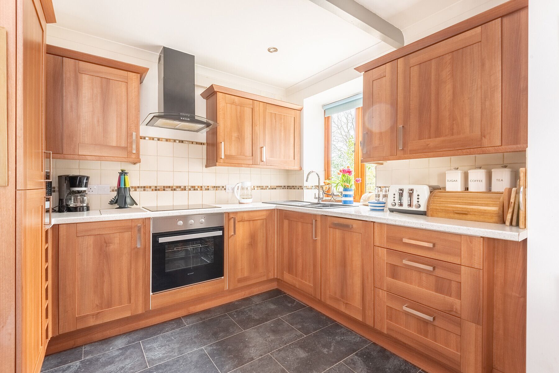 Fridge, microwave, oven, dishwasher