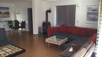 Smart TV, fireplace, stereo