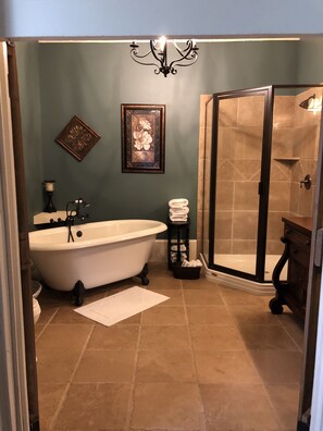 Jenkins | Bathroom | Separate tub and shower, deep soaking tub, hair dryer, towels