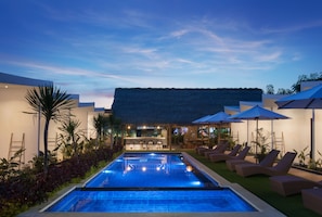 Outdoor pool, pool loungers