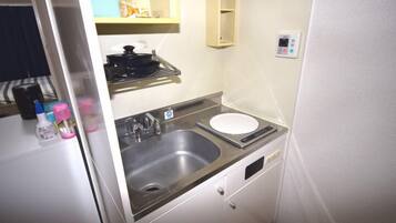 Fridge, microwave, oven, electric kettle