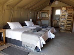 Luxury Tent, 2 Single Beds, Accessible, Mountain View | Free cots/infant beds, rollaway beds, bed sheets