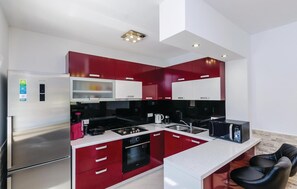Kühlschrank, Mikrowelle, Herdplatte, Geschirrspüler