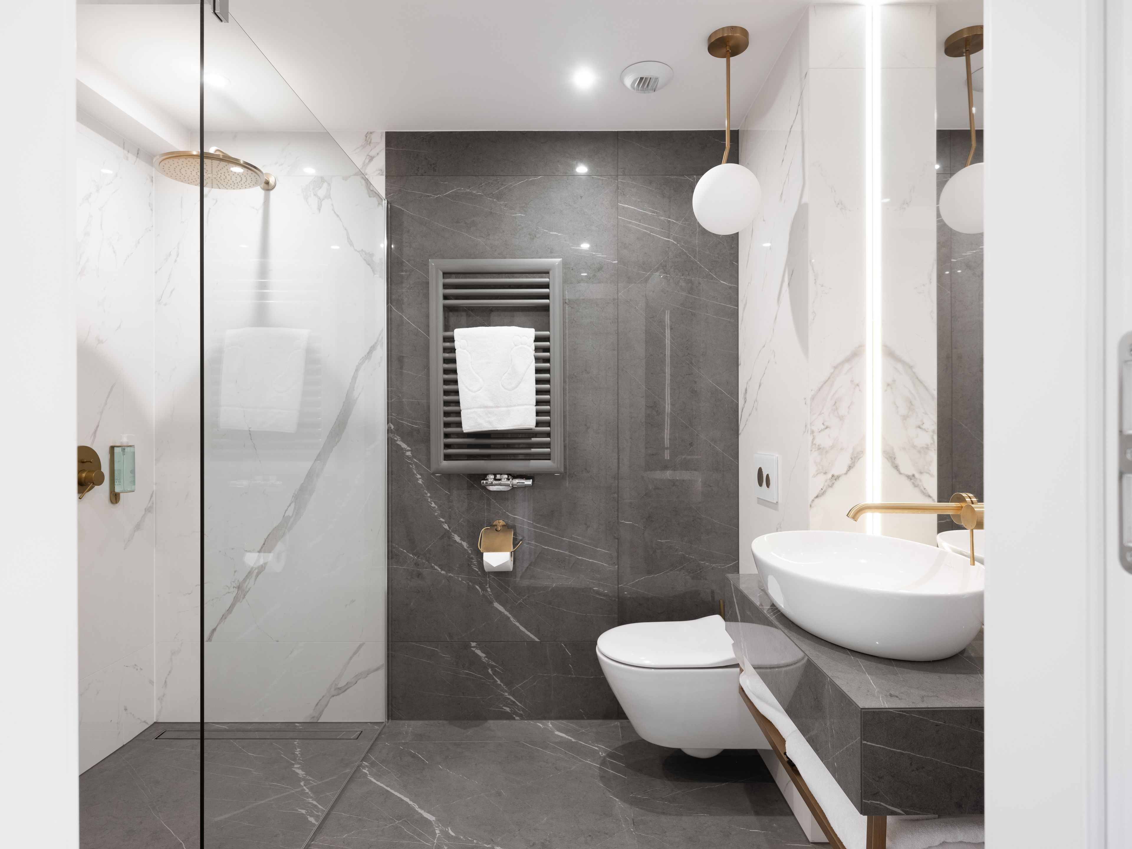 shower, rainfall showerhead, free toiletries, hair dryer