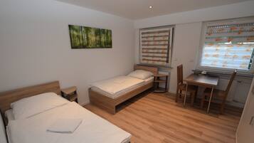 Desk, free WiFi, bed sheets