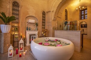 Royal Room | Bathroom | Designer toiletries, hair dryer, bathrobes, slippers