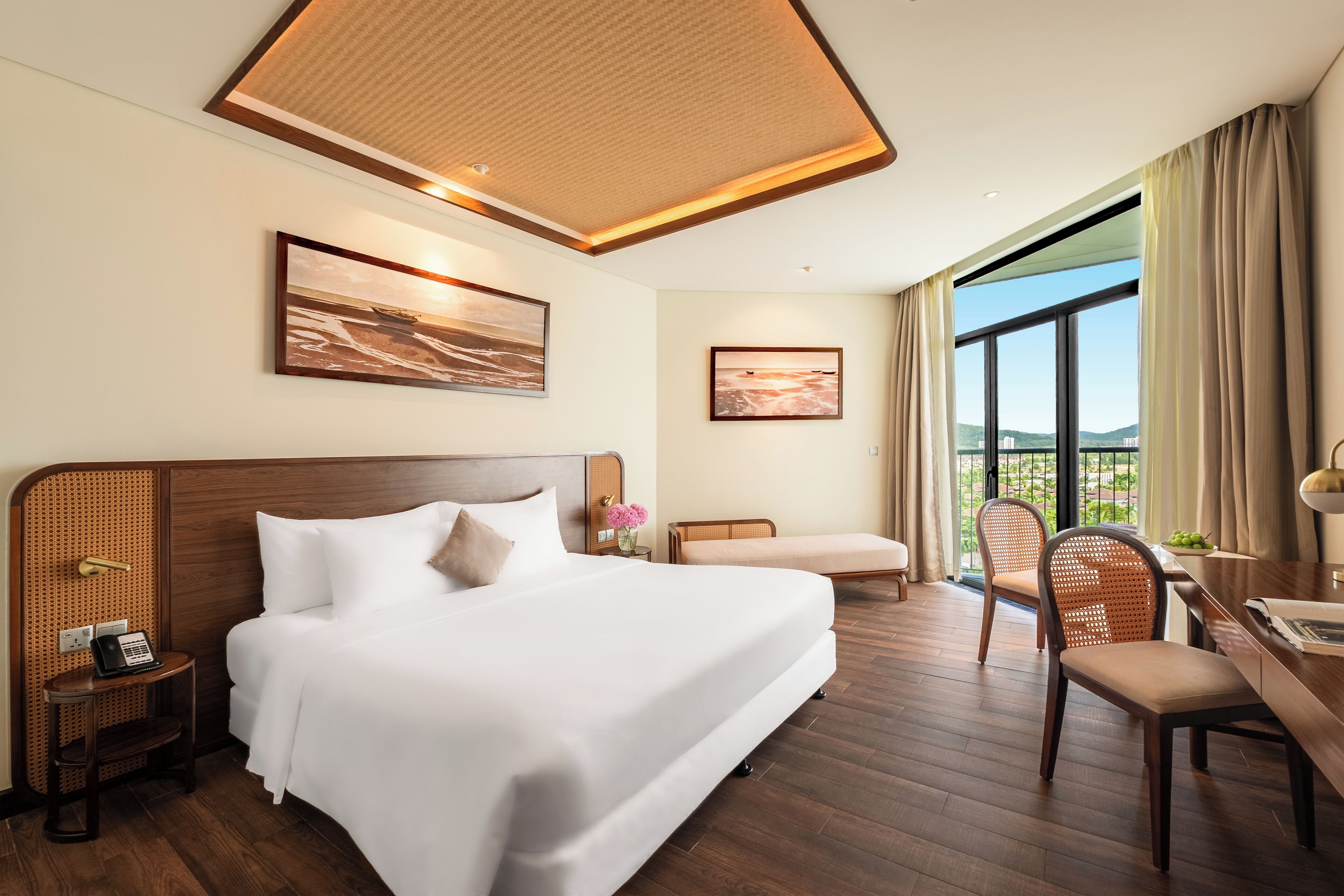Premier Room, 1 King Bed, Balcony, Partial Sea View | Minibar, in-room safe, desk, iron/ironing board