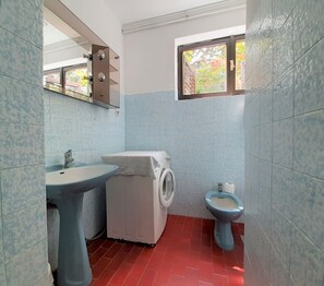 Bathtub, bidet, towels