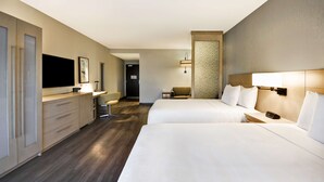 A hotel room with two beds, a desk, a chair, a TV, and a bathroom. - Hyatt Place Fresno (Fresno)