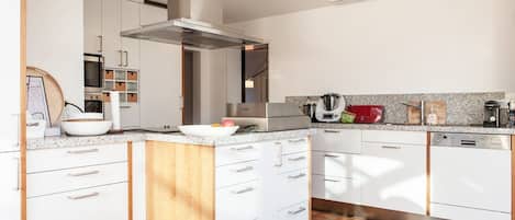 Penthouse, 6 habitaciones | Cocina privada | Refrigerador con congelador, microondas, horno y parrilla de estufa