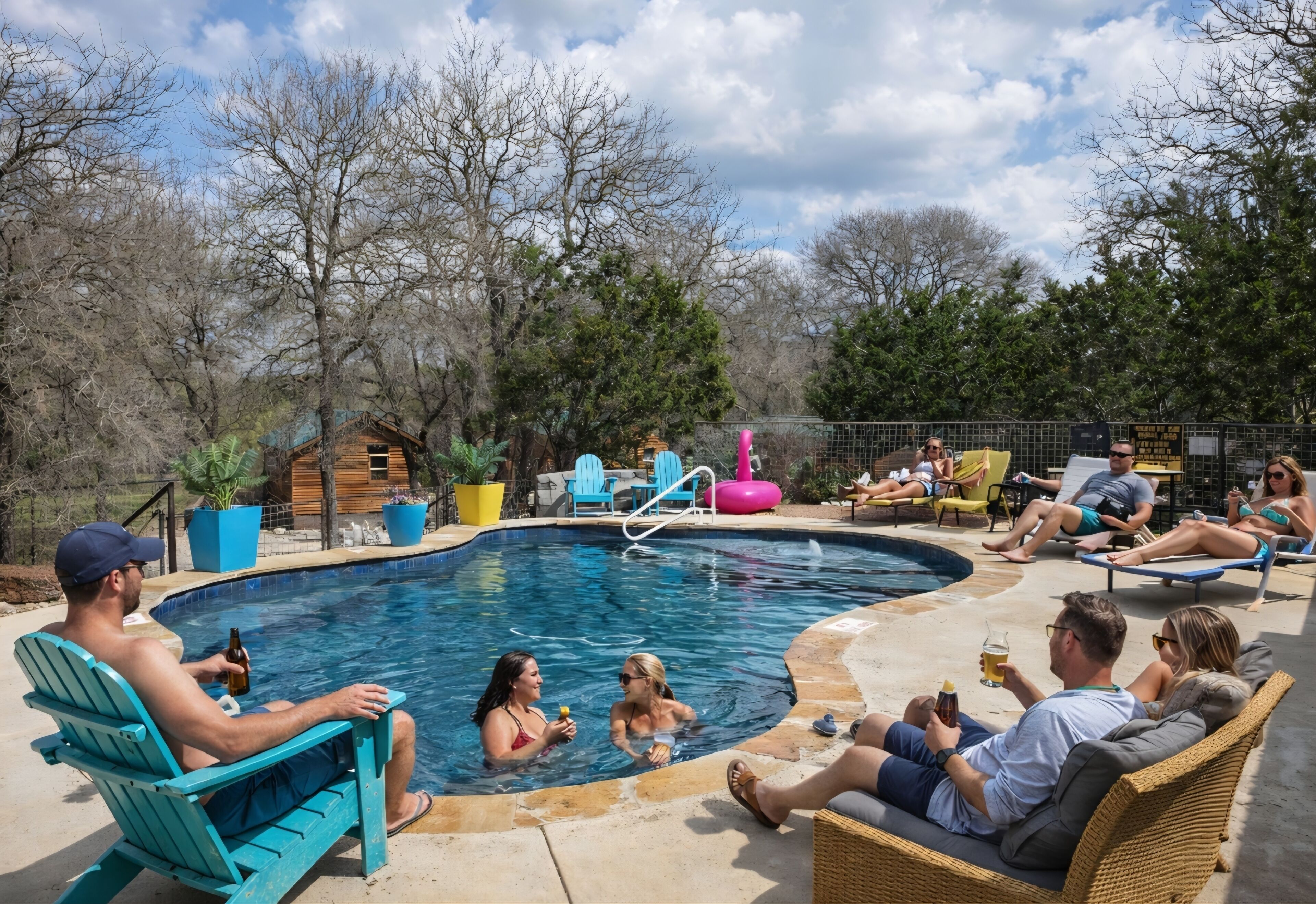 Outdoor pool, pool loungers
