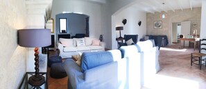 TV, fireplace, video games, table football