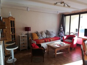 Una televisión, un reproductor de DVD, libros