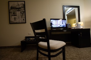 In-room safe, desk, laptop workspace, soundproofing